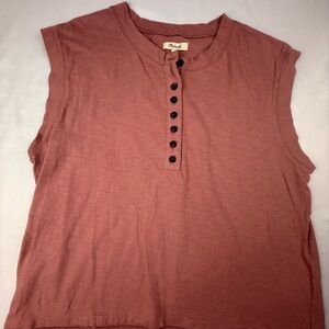 Madewell Sleeveless 1/4 Button Down Top in Dusty Rose